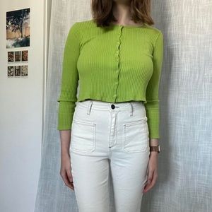 Lacausa Green Ribbed Cropped Cardigan